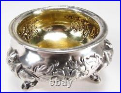 Antique Victorian Era Pair US 900 Coin Silver Floral Repousse Open Salt Cellars