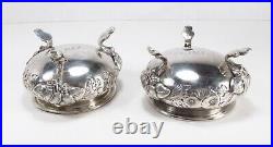 Antique Victorian Era Pair US 900 Coin Silver Floral Repousse Open Salt Cellars