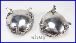 Antique Victorian Era Pair US 900 Coin Silver Floral Repousse Open Salt Cellars