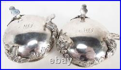 Antique Victorian Era Pair US 900 Coin Silver Floral Repousse Open Salt Cellars