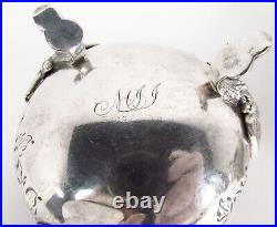 Antique Victorian Era Pair US 900 Coin Silver Floral Repousse Open Salt Cellars