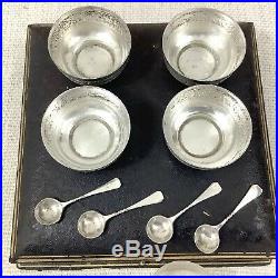 Antique Victorian Salt Cellars Table Cruet Bowl Silver Plated Repousse Boxed Set