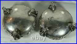 Antique Victorian Sterling Silver Lion Heads Open Salt Cellars 600 Rb Chased