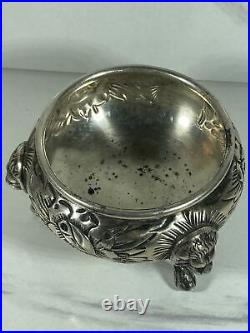Antique Victorian Sterling Silver Lion Heads Open Salt Cellars 600 Rb Chased