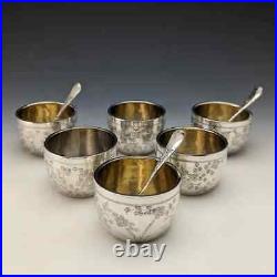 Antique Victorian Sterling Silver Salt Cellars & Spoons 1884 MADE IN ENGLAND