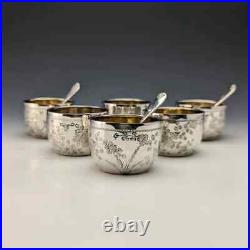 Antique Victorian Sterling Silver Salt Cellars & Spoons 1884 MADE IN ENGLAND