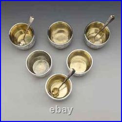 Antique Victorian Sterling Silver Salt Cellars & Spoons 1884 MADE IN ENGLAND