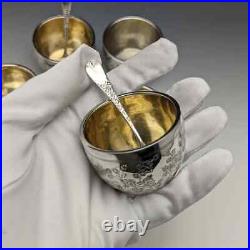 Antique Victorian Sterling Silver Salt Cellars & Spoons 1884 MADE IN ENGLAND