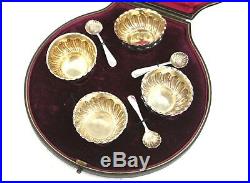 Antique Victorian Sterling Silver Salt Cellars & Spoons Cased Mappin & Webb 1899