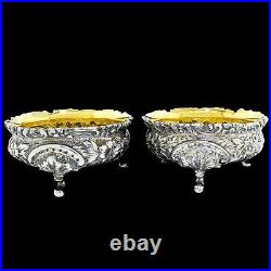 Antique Victorian Tiffany & Co Sterling Silver Repousse Salt Cellar Dishes 1878