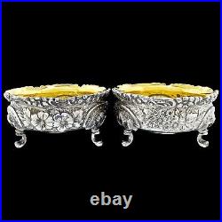 Antique Victorian Tiffany & Co Sterling Silver Repousse Salt Cellar Dishes 1878