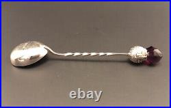 Antique Vintage Silver Salt Cellar Spoon Thistle Amethyst 1929 England RARE