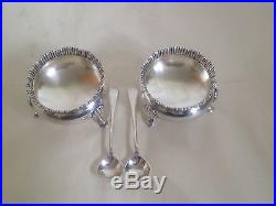 Antique Vintage Sterling Silver Footed Salt & Pepper Cellars with Spoons