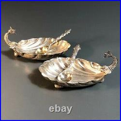Antique Vintage Sterling Silver Salt Cellars and Spoons Egyptian Sea Shells Fish