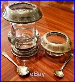 Antique Vintage Sterling Silver and Glass Salt & Pepper Cellars with Spoons