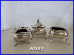 Antique WILLIAM ADAMS 30320 SILVER PLATE&COBALT GLASS mustard pot/ salt cellars