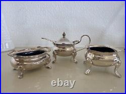 Antique WILLIAM ADAMS 30320 SILVER PLATE&COBALT GLASS mustard pot/ salt cellars