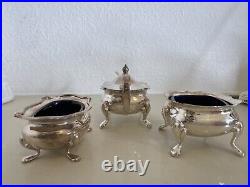 Antique WILLIAM ADAMS 30320 SILVER PLATE&COBALT GLASS mustard pot/ salt cellars