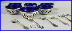 Antique Webster Sterling Open Salt Dishes with silver spoons