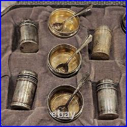 Antique Webster Sterling Salt Cellars with Salt Spoons & Pepper Shaker Set of 6