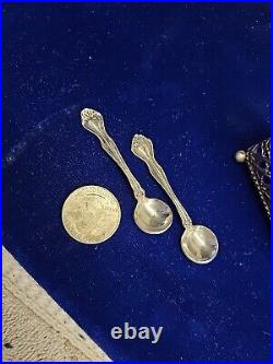 Antique Westmoreland Cobalt Blue Sterling Silver Salt Cellar with Spoons