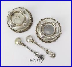 Antique Whiting Miniature Sterling Silver Open Salt Cellars & Spoons