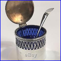 Antique Whiting Pierced Sterling Silver & Cobalt Blue Glass Mustered Pot Spoon
