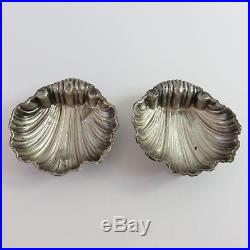Antique William Devenport Sterling Silver Pair of Clam Shell Salt Cellars Spoons