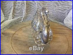 Antique large swan salt cellar cut glass with sterling top marked A&SW-Germany