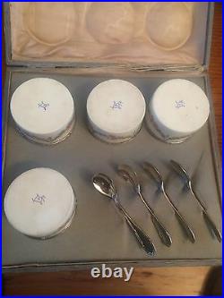 Antique set of 4 salt cellars (Sevres) with silver spoons Koch & Bergfeld