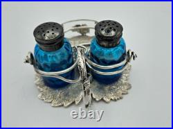 Antique sterling silver Hand-Made Stand withSalt & Pepper Shakers & Salt Cellar