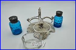 Antique sterling silver Hand-Made Stand withSalt & Pepper Shakers & Salt Cellar