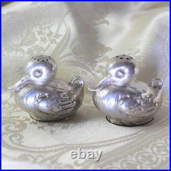 Art Deco Era 800 Silver Duckling Salt and Pepper Shakers Figurines For Spring
