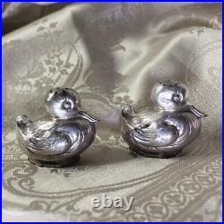 Art Deco Era 800 Silver Duckling Salt and Pepper Shakers Figurines For Spring