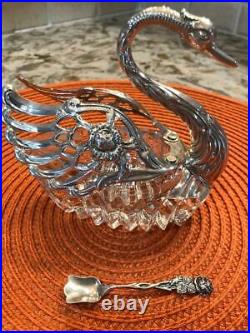 Art Nouveau Berks Sterling Silver Master Salt Cellar Reticulated Winged Swan