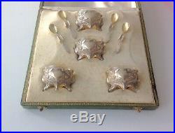 Art Nouveau French Sterling Silver gilded open Salt Cellars spoons 8/PS