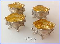 Art Nouveau French Sterling Silver gilded open Salt Cellars spoons 8/PS