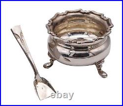 Atkin Brothers England 1912 Sheffield Salt Cellar With Spoon 925 Sterling Silver