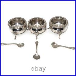 Atkins Brothers 1903 Sterling Silver 925 Salt Cellars withSpoons, Set of 3