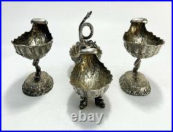 Austrian. 833 Silver Dolphin Shell Open Salt Cellars or Condiment Dishes