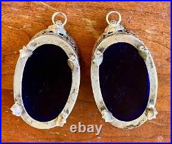 BEAUTIFUL Antique 800 Silver & Blue Glass Salt Cellars with Lion Heads & Feet