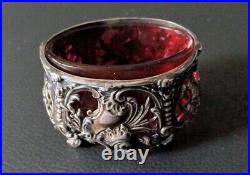 BEAUTIFUL Antique Sterling Silver Repousse Salt Cellar With Glass Insert