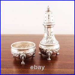 Baldwin & Miller Sterling Silver Salt Cellar Pepper Shaker Hand Chased Lion Feet