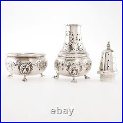 Baldwin & Miller Sterling Silver Salt Cellar Pepper Shaker Hand Chased Lion Feet