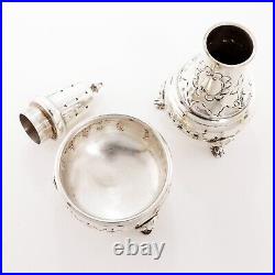 Baldwin & Miller Sterling Silver Salt Cellar Pepper Shaker Hand Chased Lion Feet