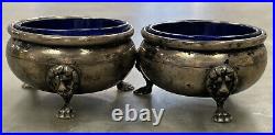 Baldwin Miller Sterling Silver Vintage Salt Cellars With Blue Inserts