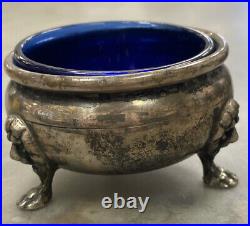 Baldwin Miller Sterling Silver Vintage Salt Cellars With Blue Inserts