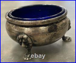 Baldwin Miller Sterling Silver Vintage Salt Cellars With Blue Inserts