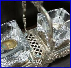 Beautiful Antique 1920s German Crystal & 800 Silver Condiment Cellar /w Spoons