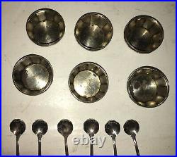 Beautiful Set (x6) Sterling Silver Salt Cellars & Spoons Set of Six 12Pc Total
